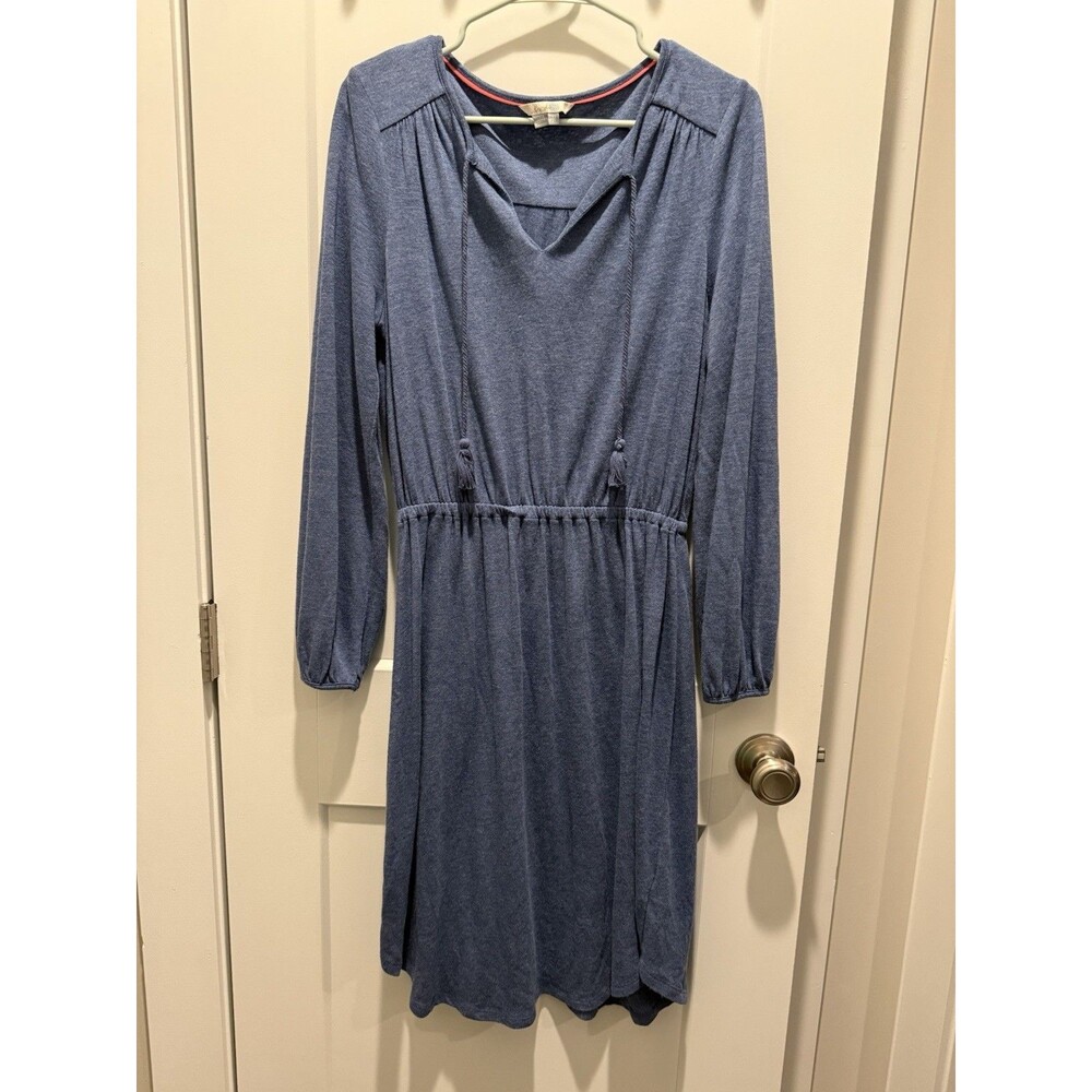 Boden Women’s Heather Blue Long Sleeve Jersey Dress Elastic Waist Knee Length 6L